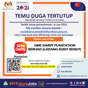 Temuduga tertutup pelbagai jawatan di Sime Darby Plantation 