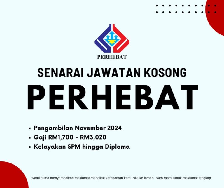 Pelbagai Jawatan Kosong di PERHEBAT Dengan Gaji RM1,700 - RM3,020: Berikut Senarai Jawatan