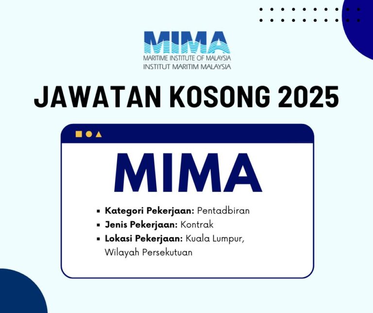 Jawatan Kosong Institut Maritim Malaysia (MIMA): Pengambilan 2025, Minima Diploma