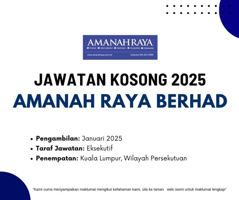 Jawatan Kosong Amanah Raya Berhad Sesi Januari 2025: Syarat-Syarat & Cara Memohon